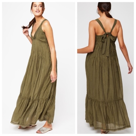 Free People Dresses & Skirts - FREE PEOPLE Frankie Pintuck Maxi Dress in Olive, size X- Small